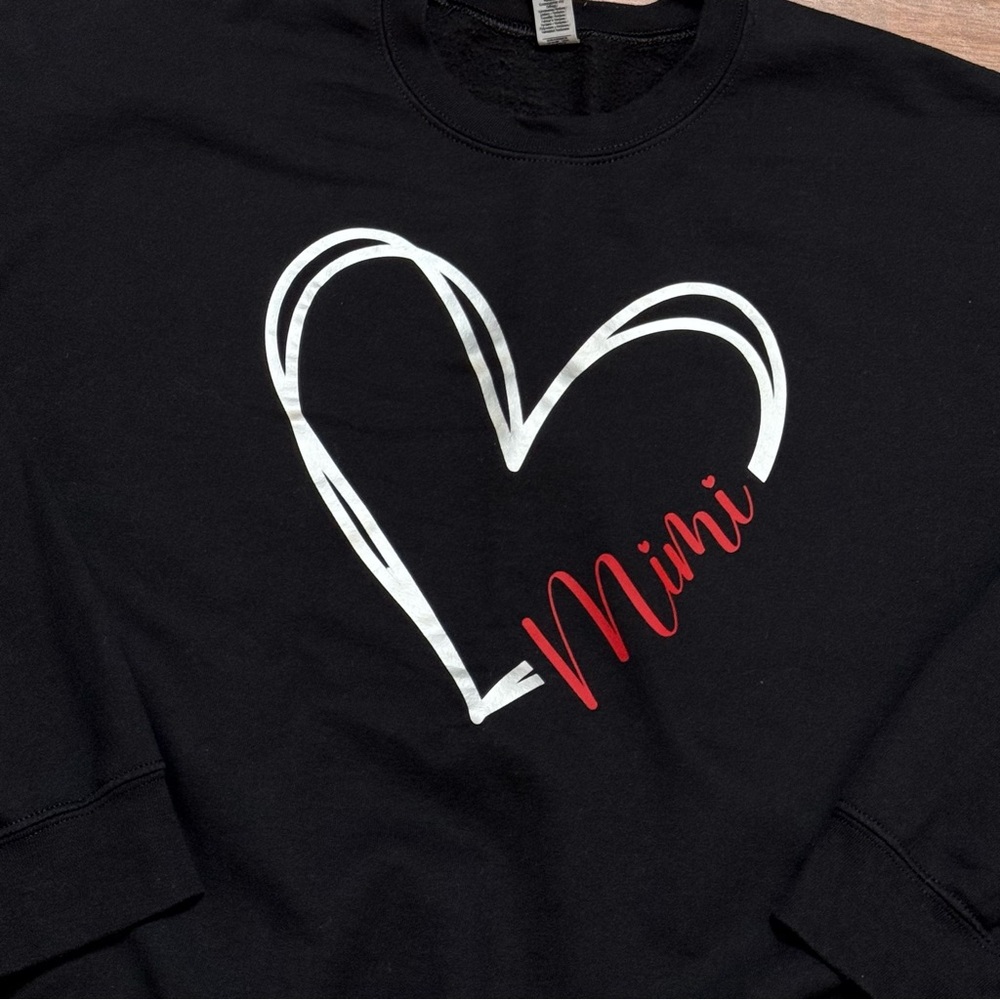 Mimi Heart Sweatshirt Black Red Silver Love Unisex Shirt Gildan Heavy Sz L - Picture 4 of 6